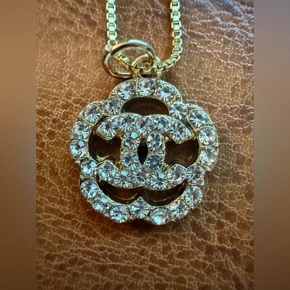 Chanel Crystal CC Flower Charm Pendant w/16” Gold Plated Necklace & Packaging - Picture 6 of 14